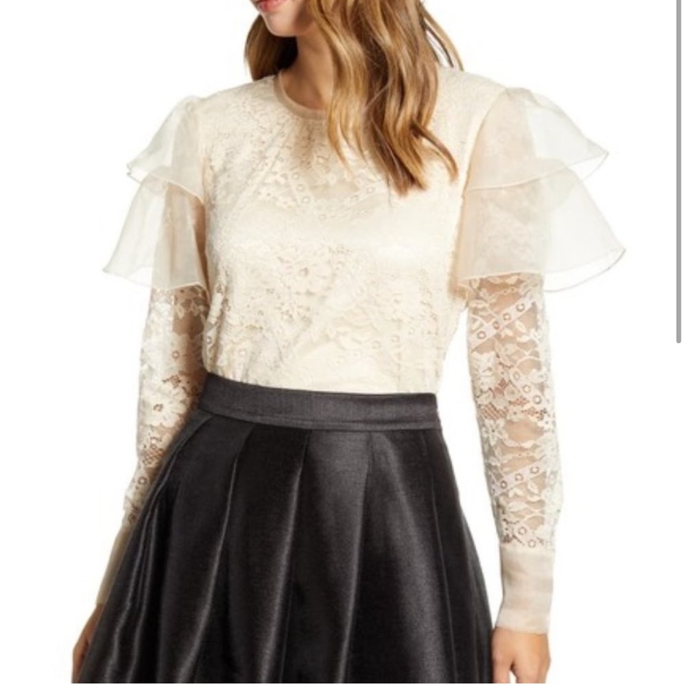 Rachel Parcell XS Lace Flutter Sleeve Beige Top NEW